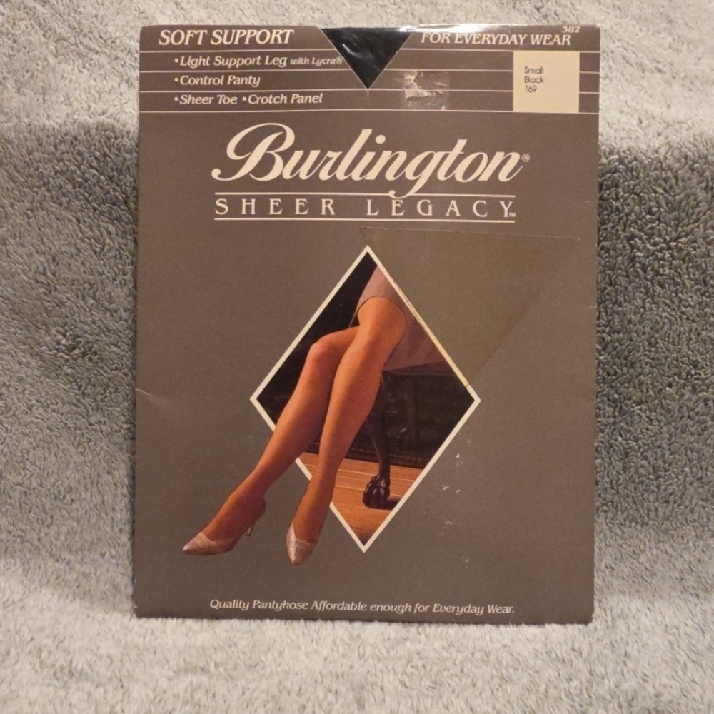 Vintage‎ Burlington Sheer Legacy Black Pantyhose Size Small Soft Support Control
